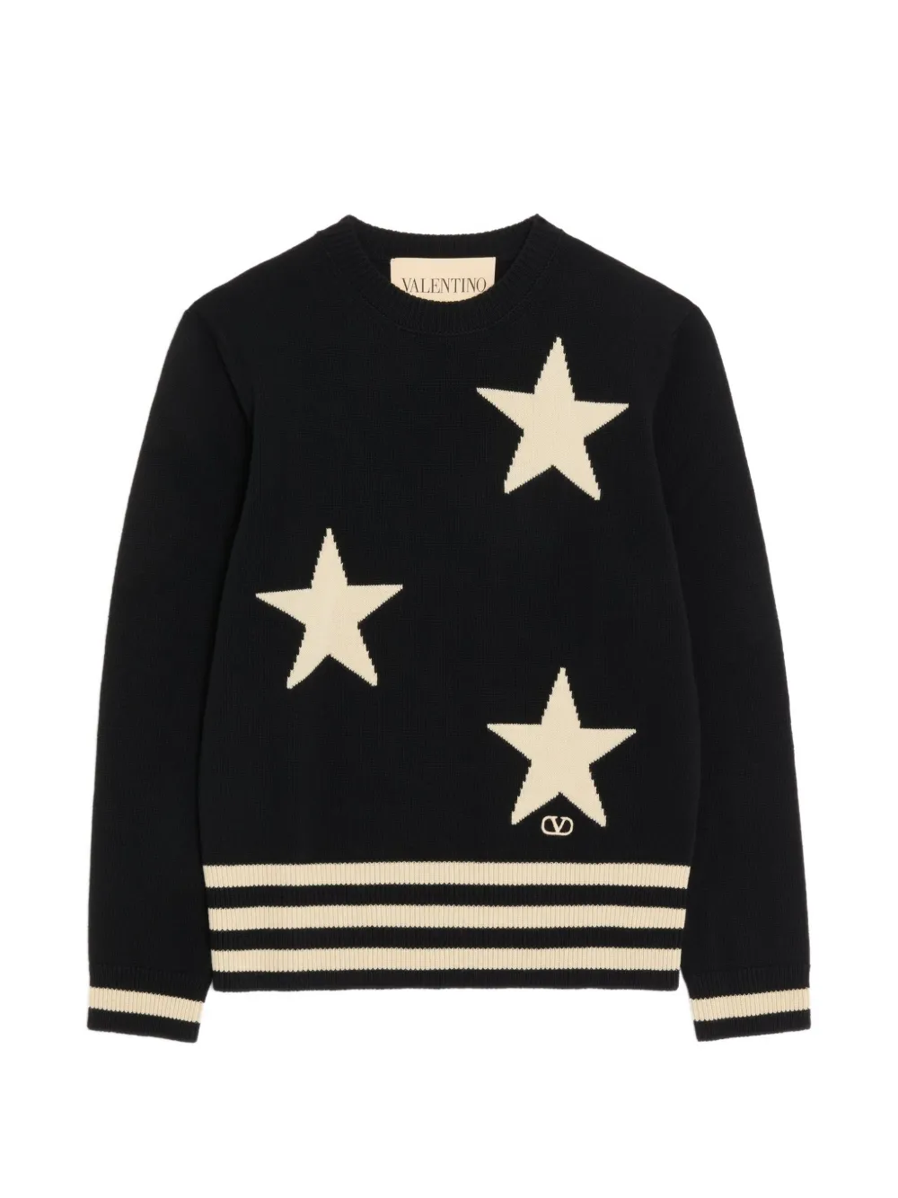 Valentino Garavani wool crew-neck sweater with star motif and VLogo embroidery - Nero