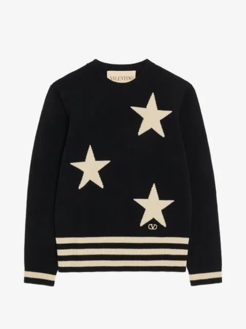 Valentino Garavani wool crew-neck sweater with star motif and VLogo embroidery