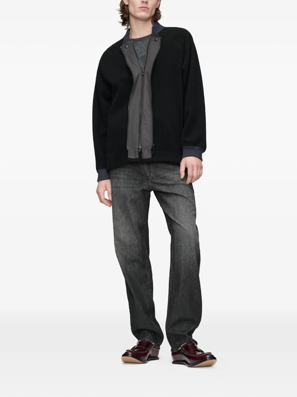Maison Margiela Bomberjack met raglan mouwen en dubbele rits Zwart