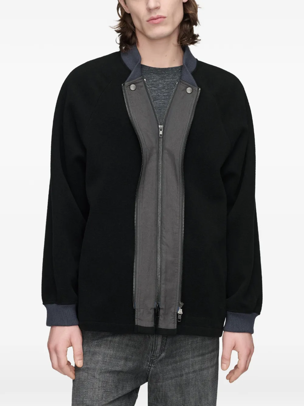 Maison Margiela Bomberjack met raglan mouwen en dubbele rits Zwart