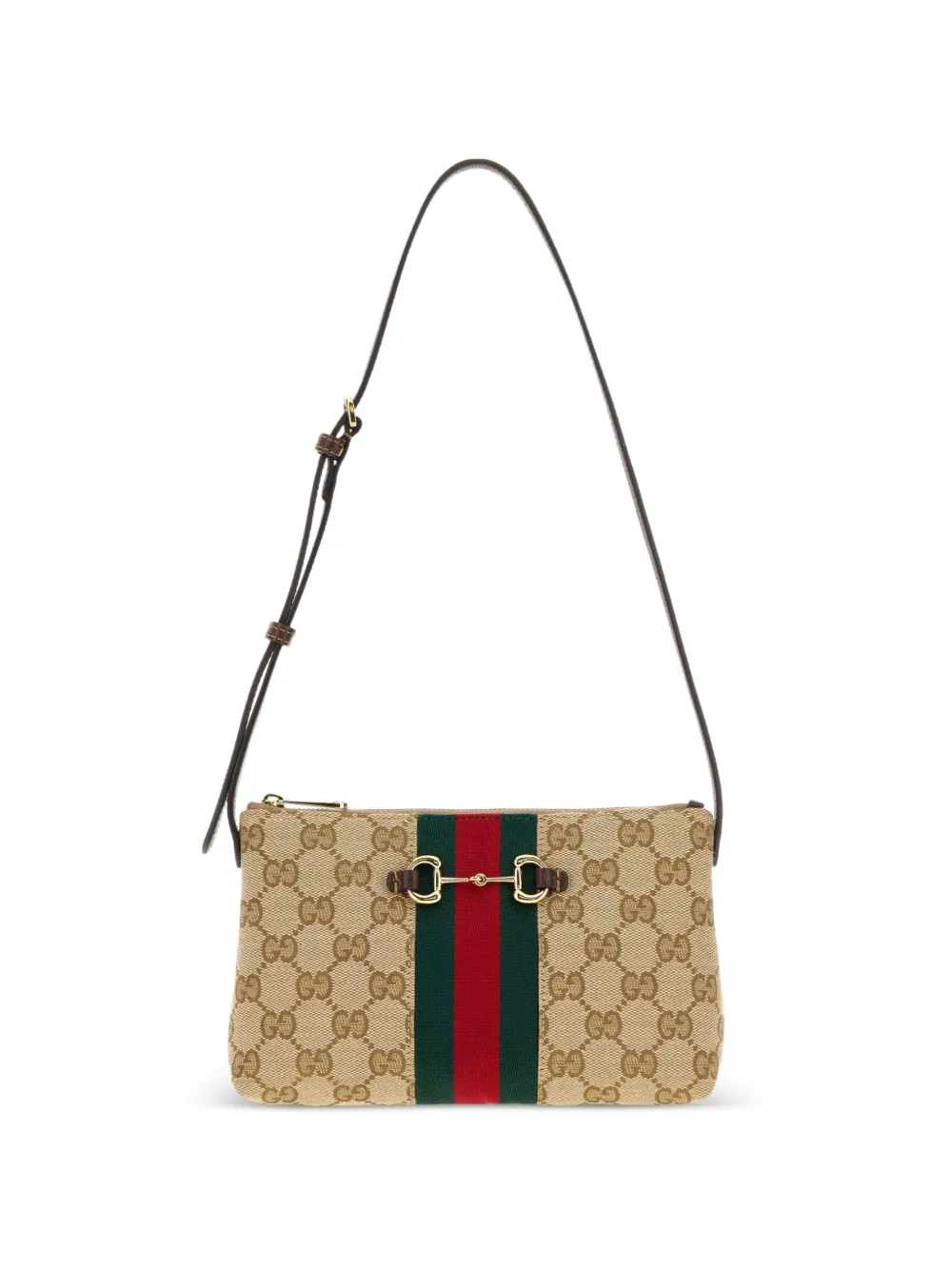 Gucci small Horsebit Web-stripe shoulder bag - Nude