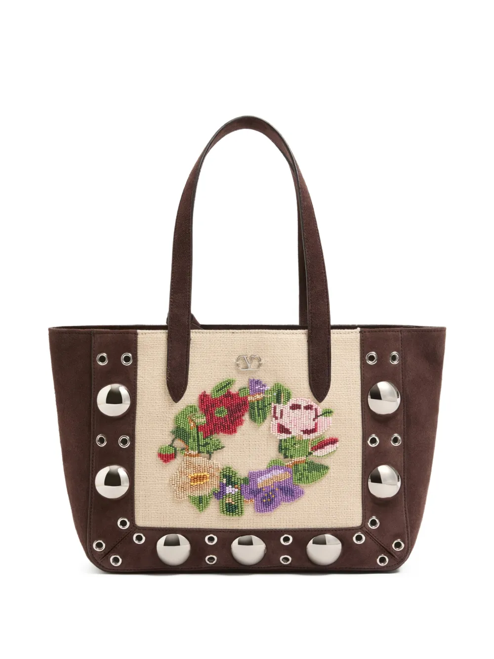 Valentino Garavani Nellcôte embroidered medium shopping bag - Marrone