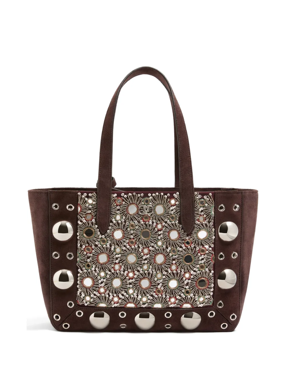 Valentino Garavani Nellcôte embroidered medium shopping bag - Marrone