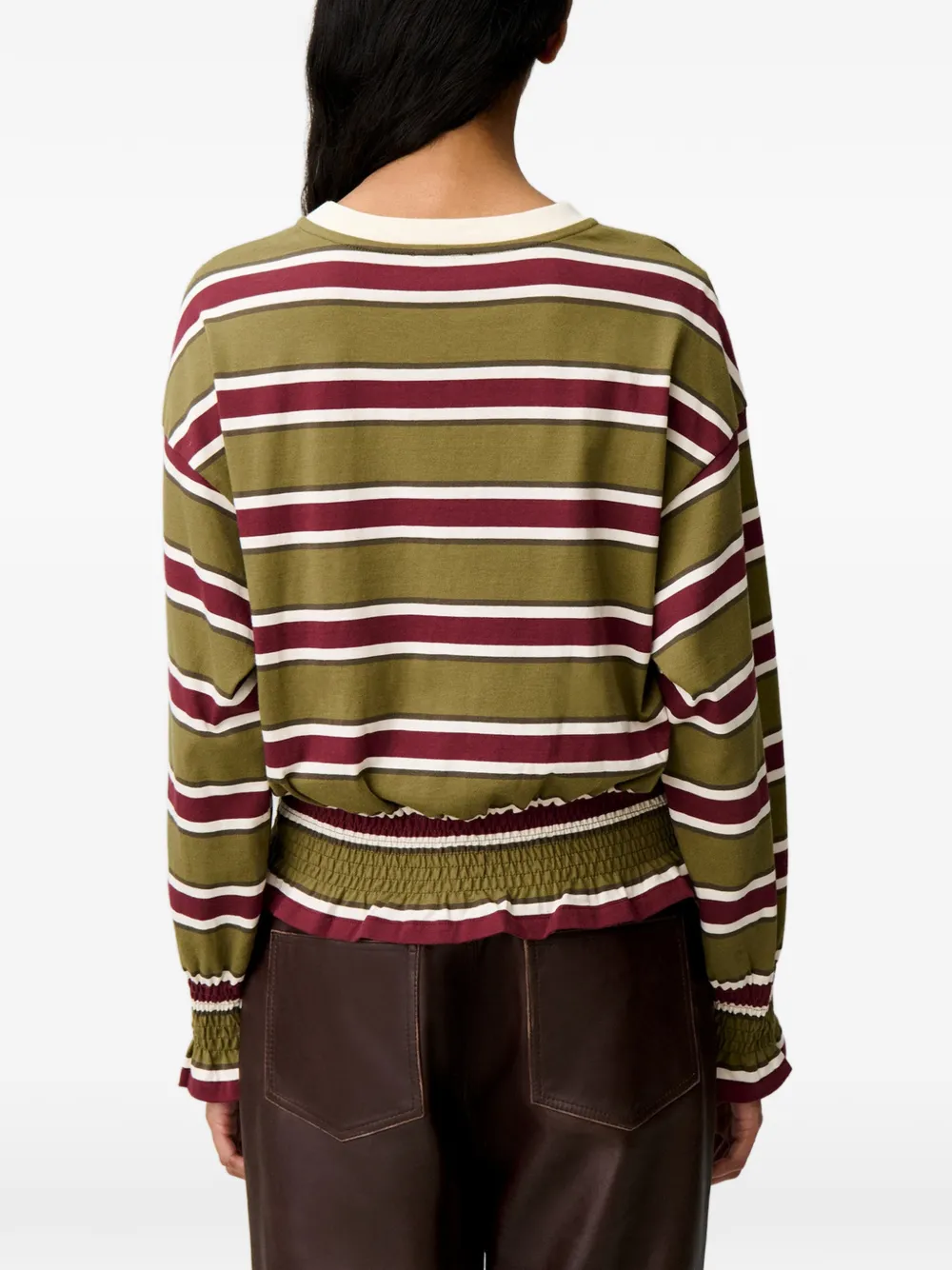 Claudie Pierlot Gestreept gesmockt T-shirt Groen