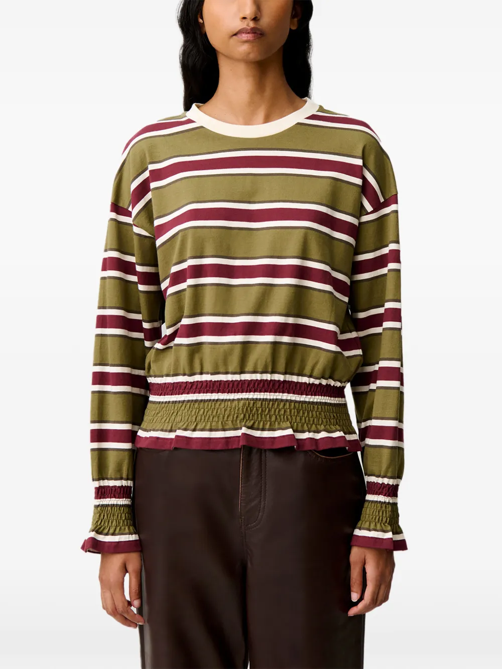 Claudie Pierlot Gestreept gesmockt T-shirt Groen