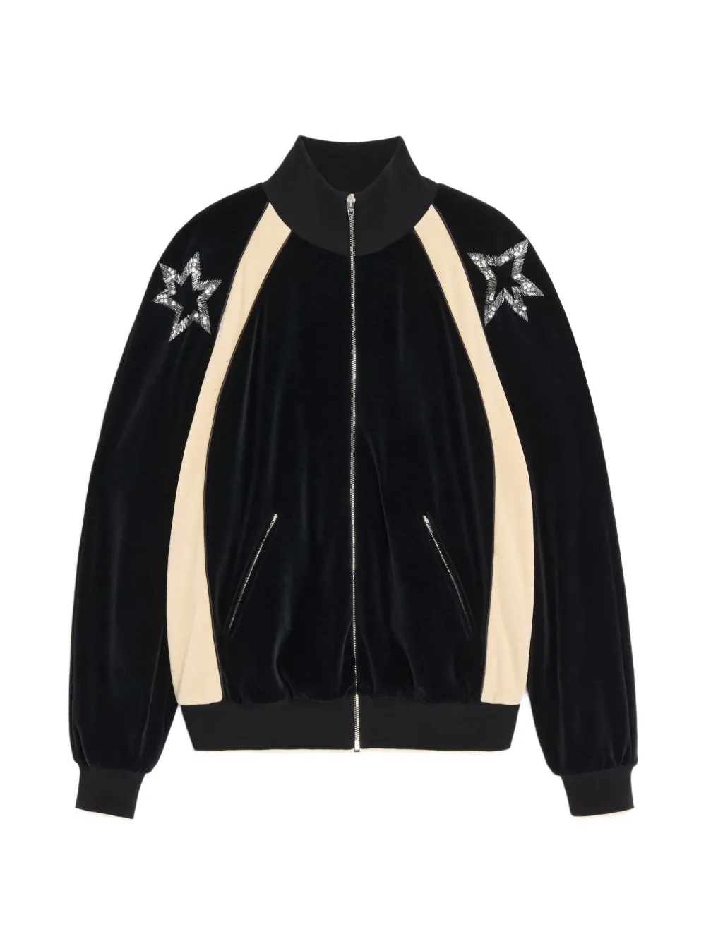 Valentino Garavani Felpa con ricamo, dettaglio con paillettes e zip - Nero