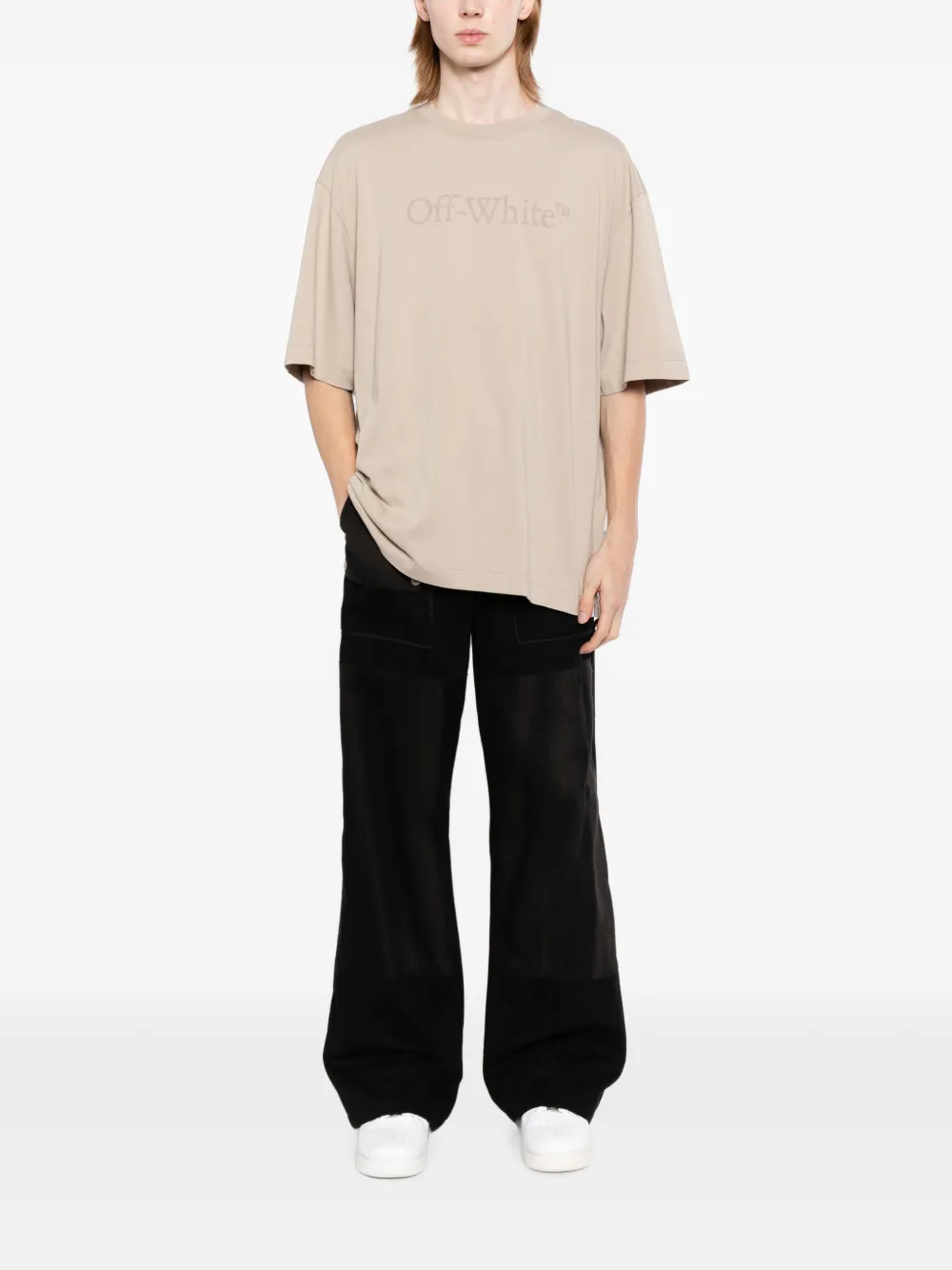 Off-White Katoenen T-shirt met logoprint Beige