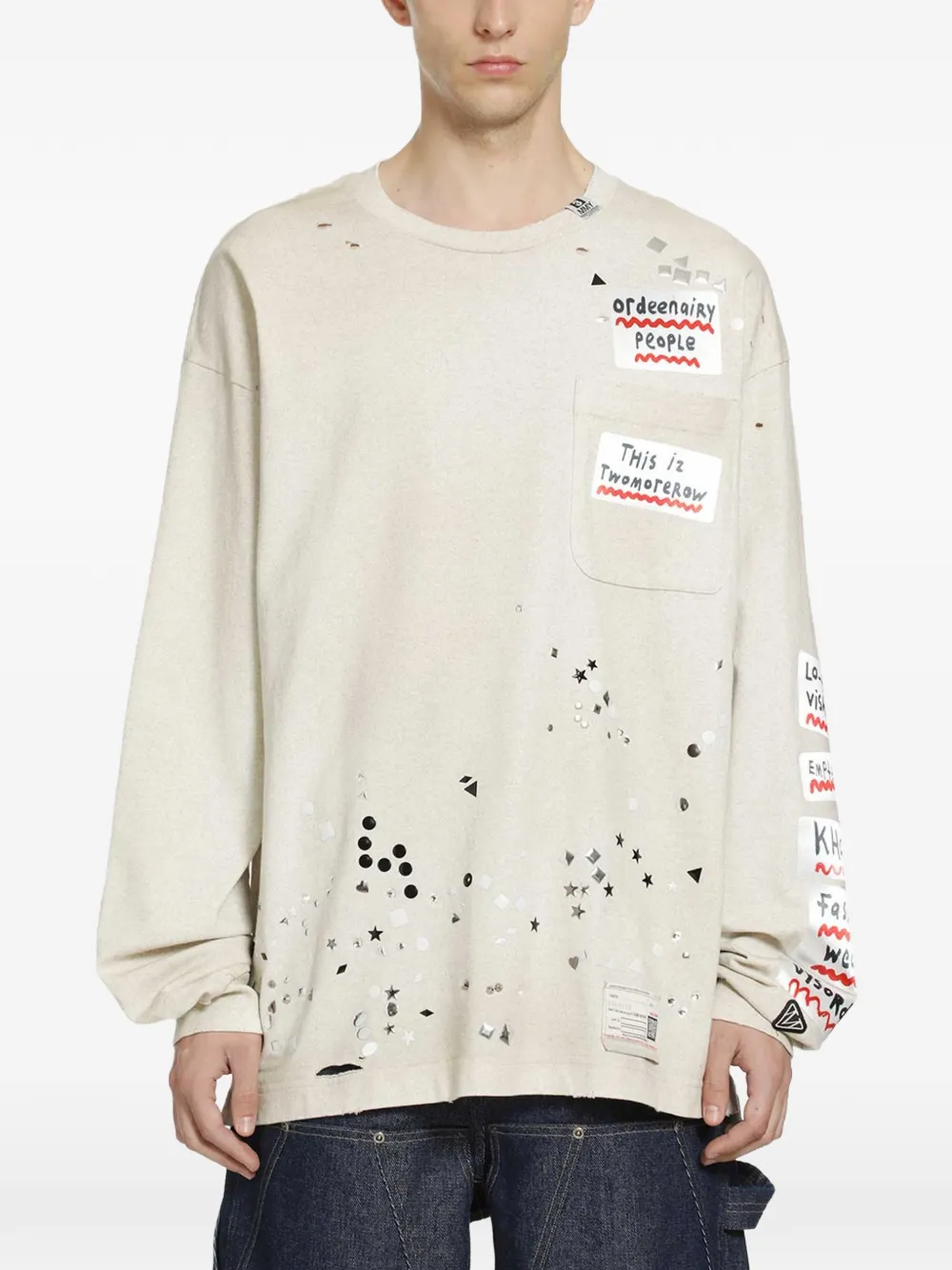 Maison MIHARA YASUHIRO embellished sticker-patch T-shirt - Weiß