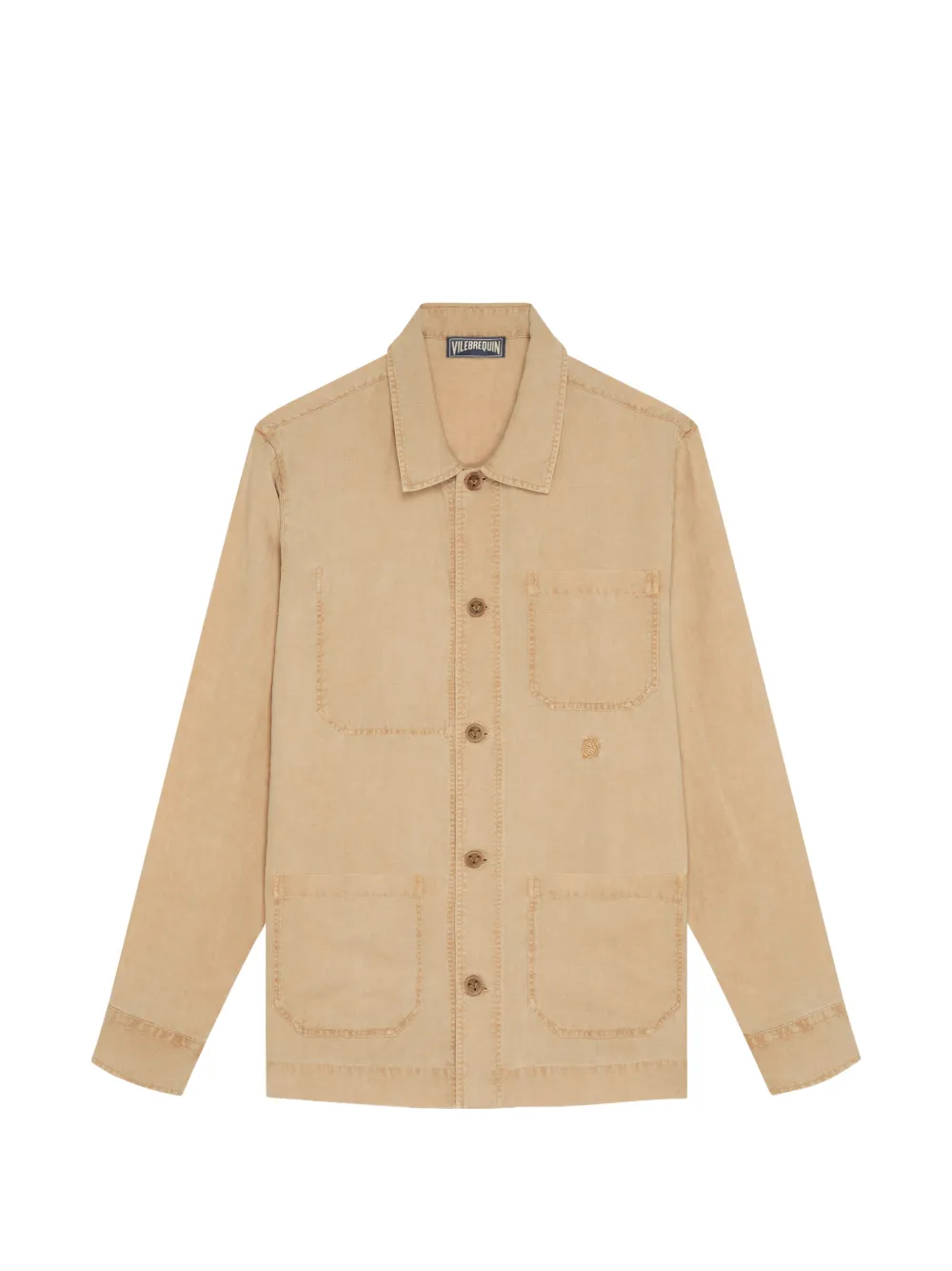 Vilebrequin embroidered-turtle linen overshirt - Marrone