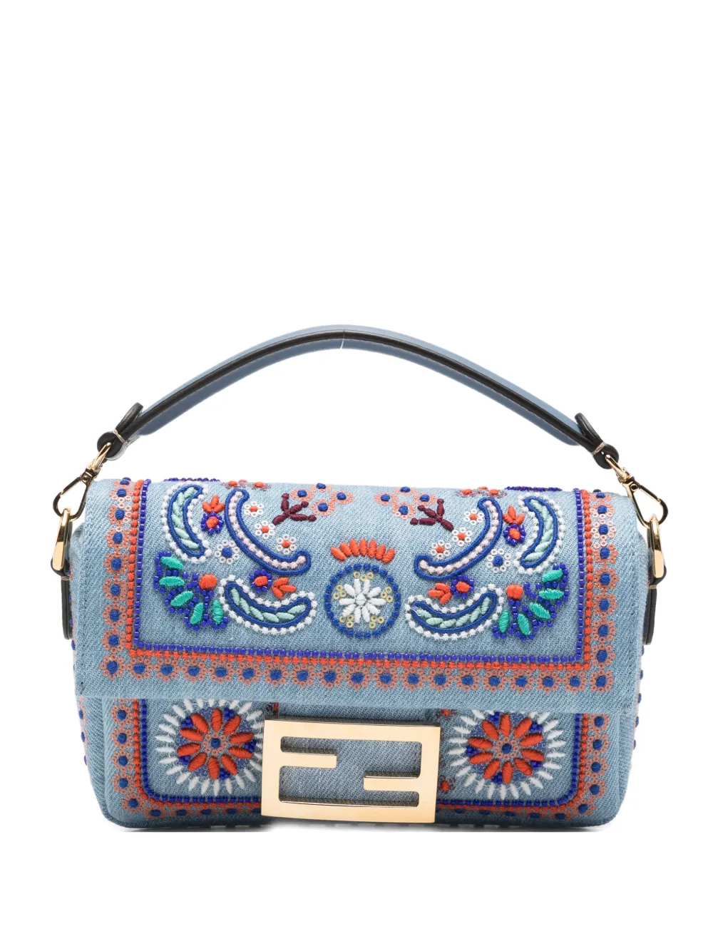 FENDI mini Baguette bead-embroidered shoulder bag - Blu