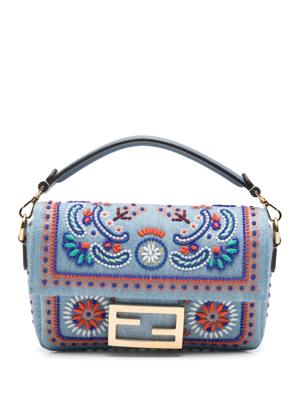 FENDI mini Baguette bead-embroidered shoulder bag - Blu