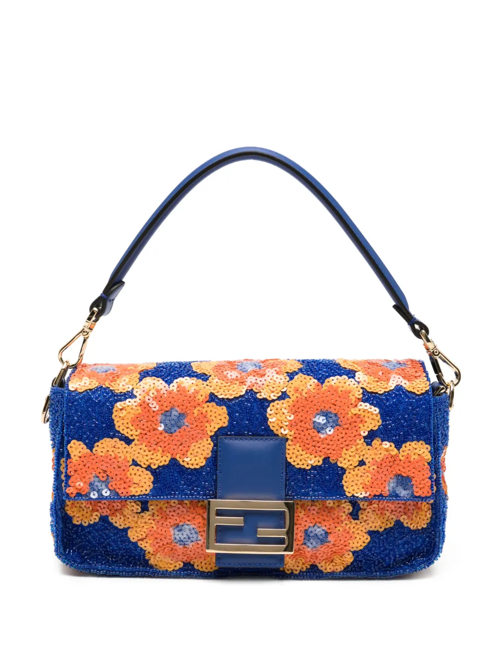 FENDI Baguette sequin-embellished floral shoulder bag - Blu