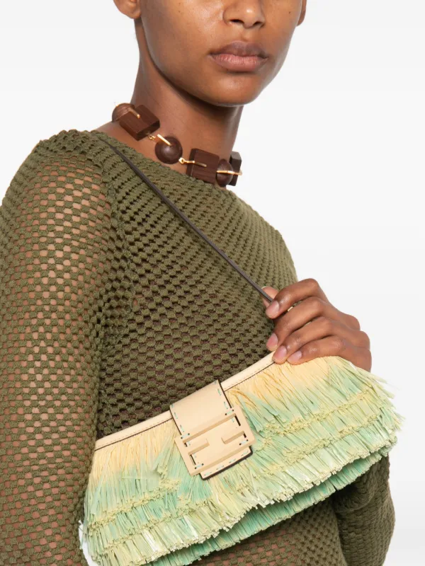 FENDI Baguette Fringed Shoulder Bag | Green | FARFETCH