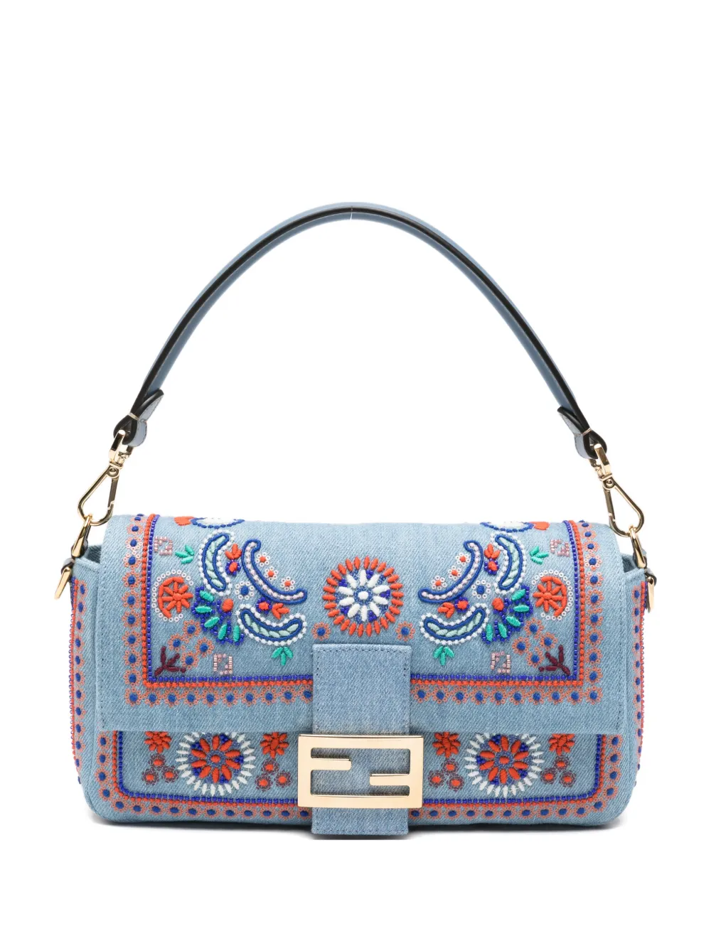FENDI Baguette bead-embroidered shoulder bag - Blu