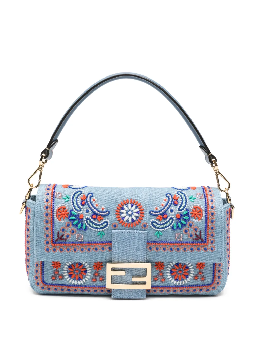 FENDI Baguette bead-embroidered shoulder bag - Blu