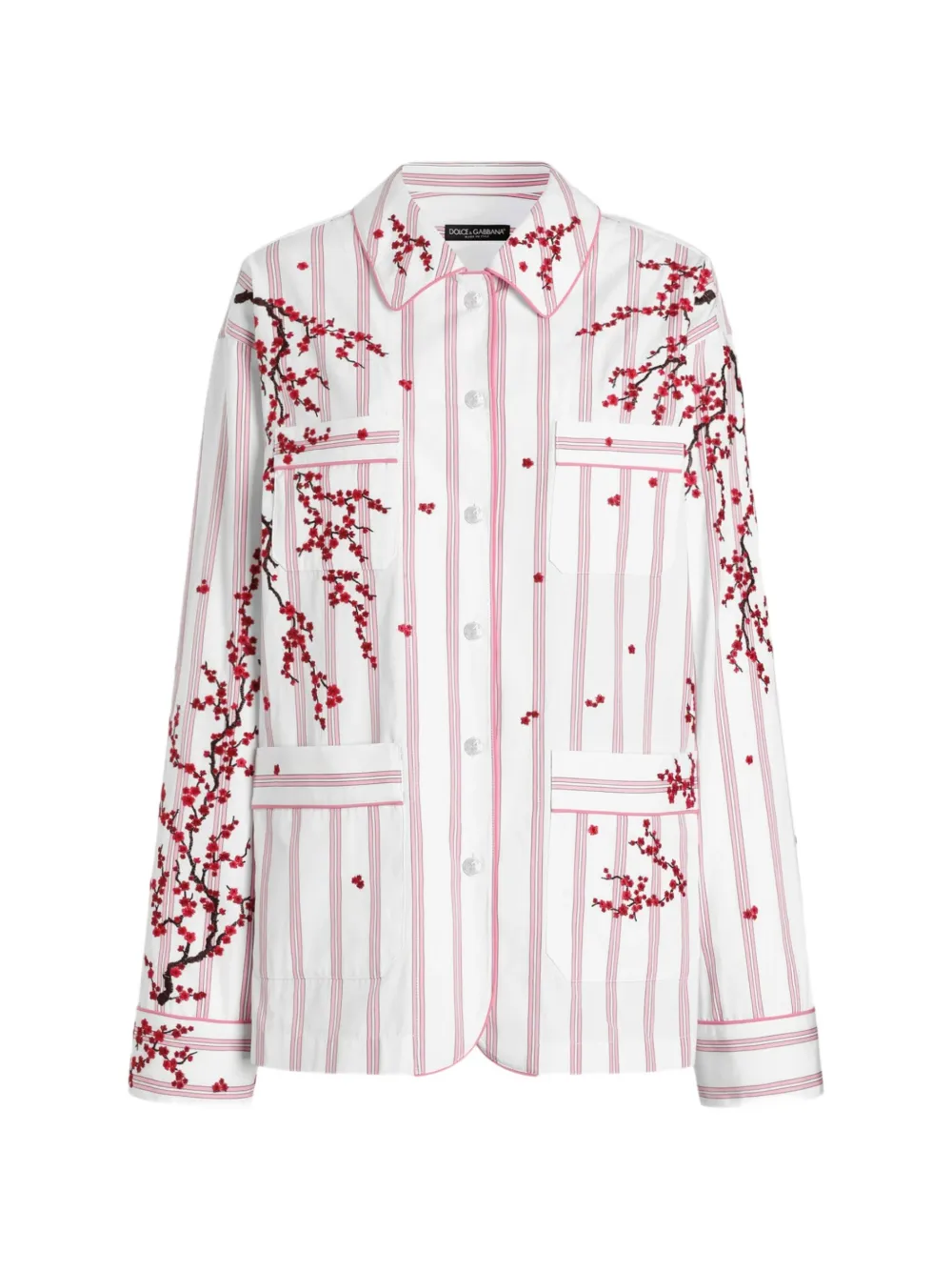Dolce & Gabbana floral-embroidered striped shirt - Weiß