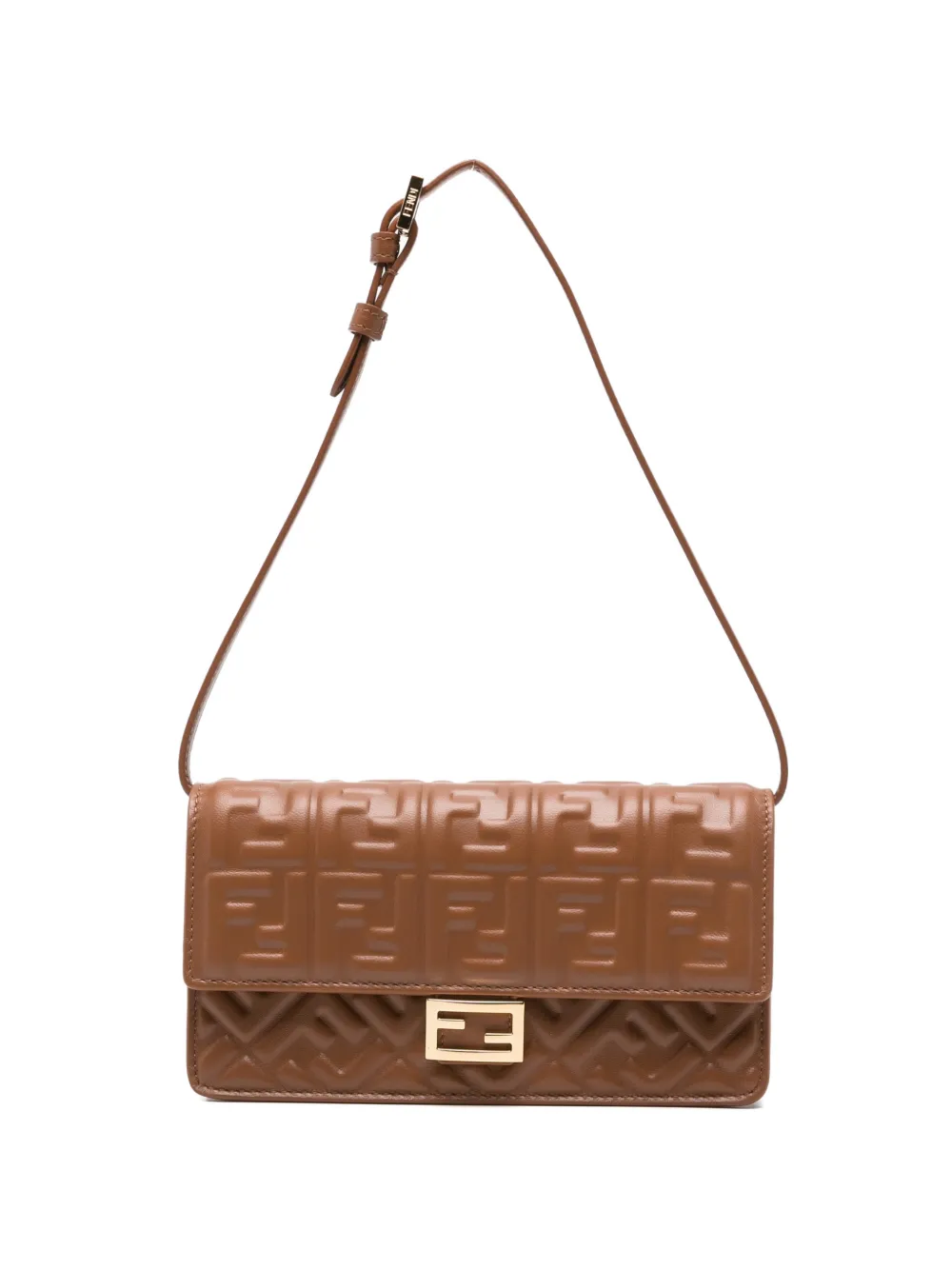 FENDI Baguette FF-embossed shoulder bag - Marrone