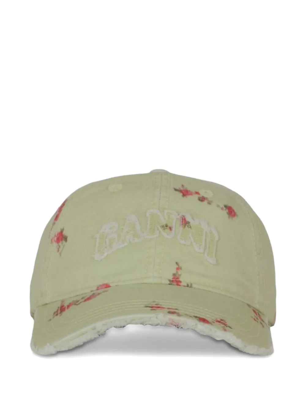 GANNI floral-print distressed baseball cap - Grün