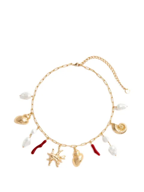 Self-Portrait faux-pearl coral-charm necklace