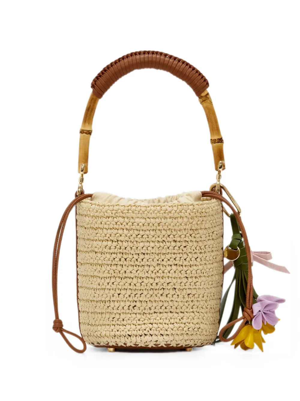 Self-Portrait bamboo-handle raffia shoulder bag - Toni neutri
