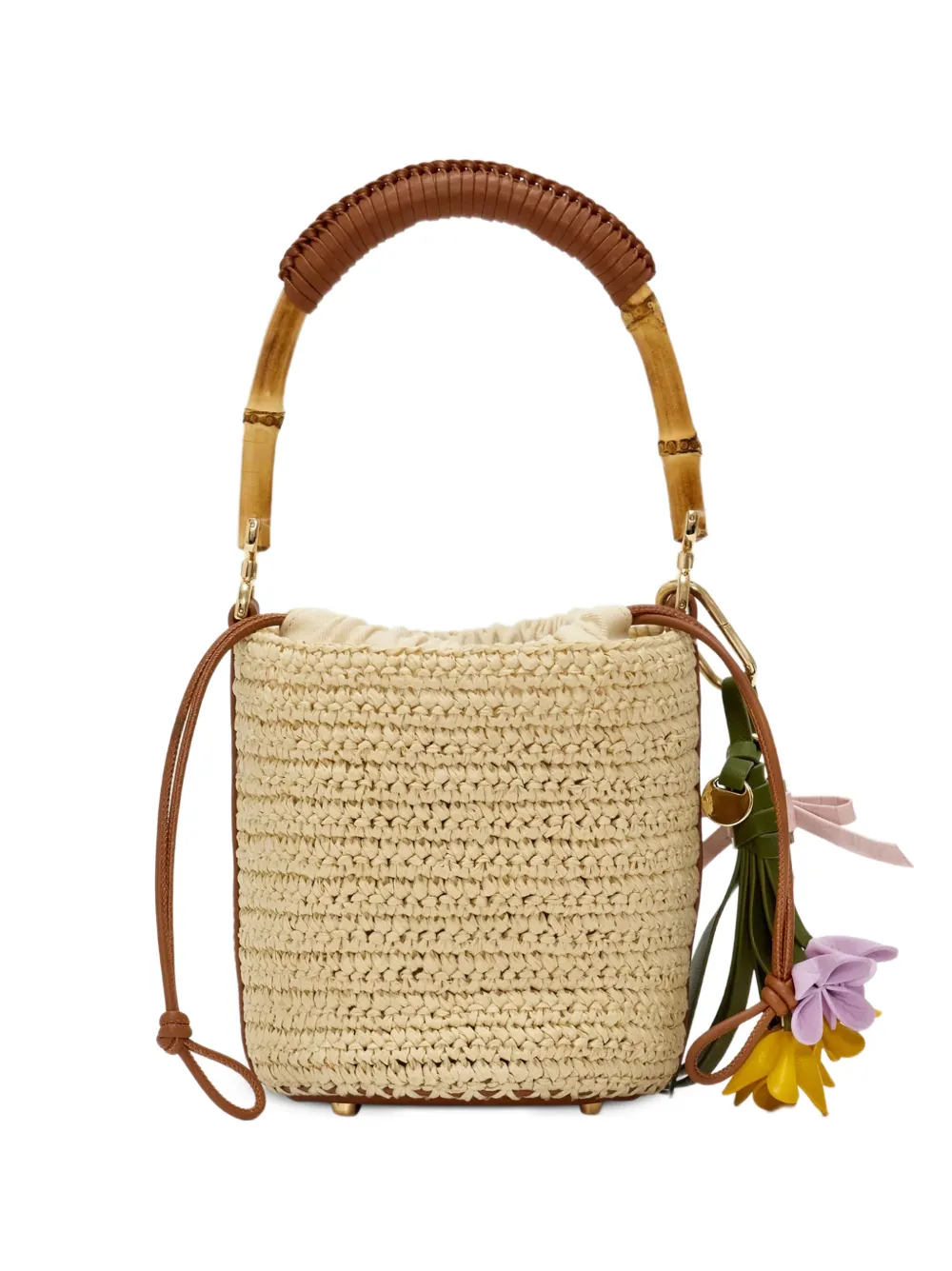 Self-Portrait bamboo-handle raffia shoulder bag - Toni neutri