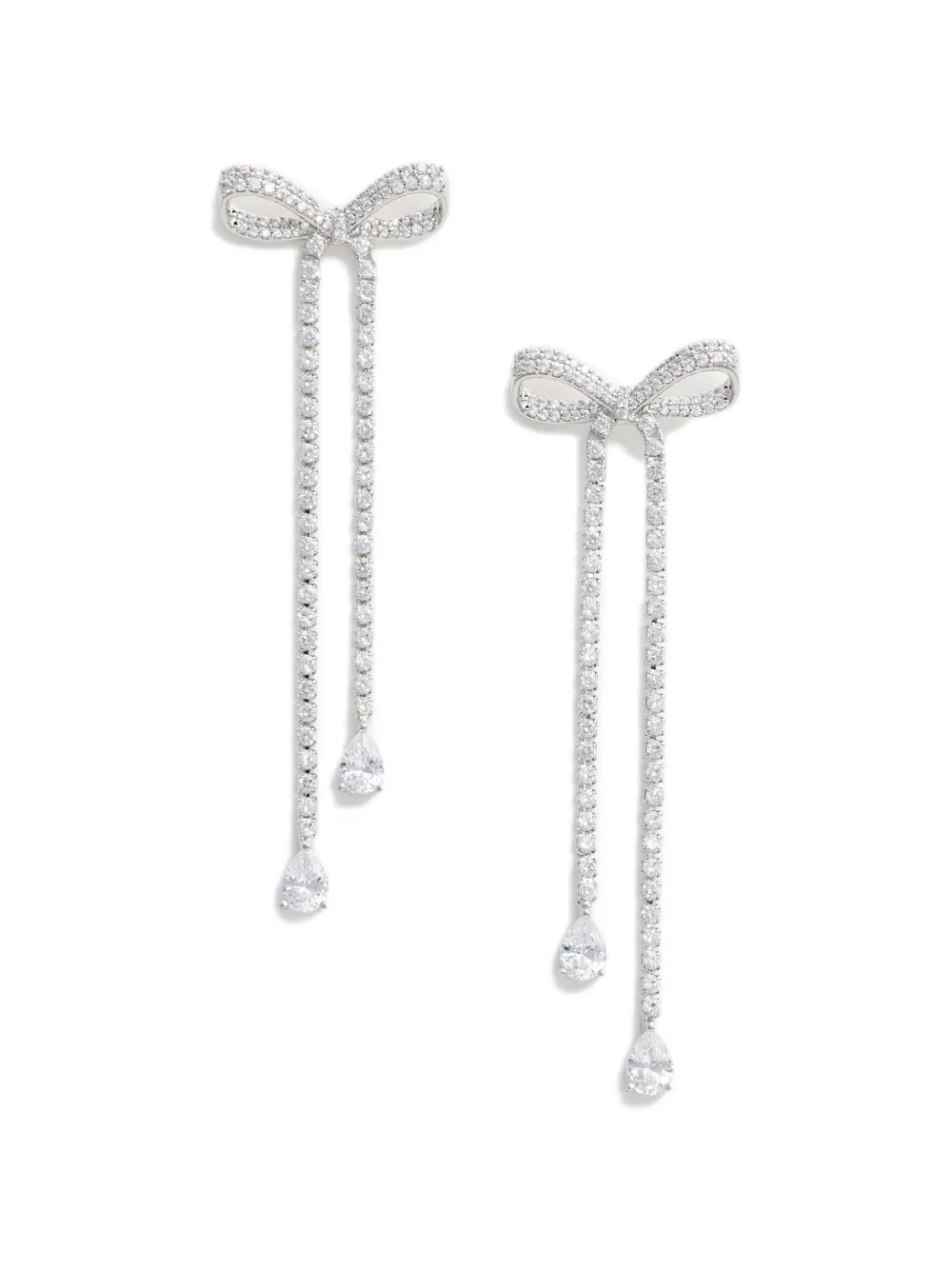 Self-Portrait crystal-embellished bow-detail earrings - Argento