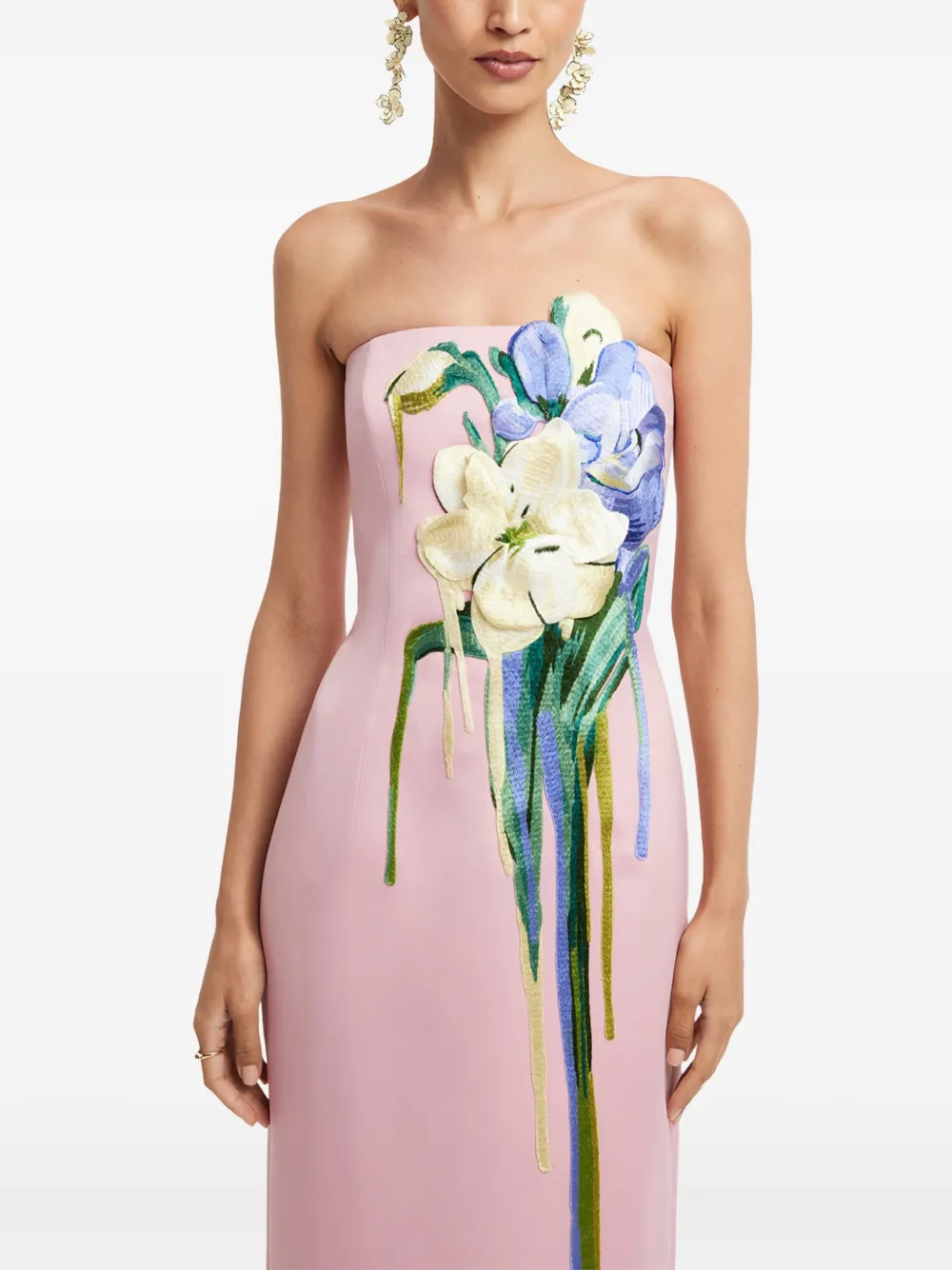 Leo Lin Rayna floral-embroidered strapless maxi dress Roze