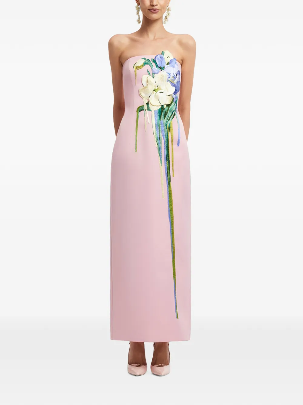 Leo Lin Rayna floral-embroidered strapless maxi dress