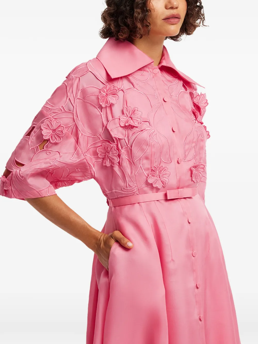 Leo Lin Junia Floral-appliqué Belted Maxi Dress in Pink, view 5