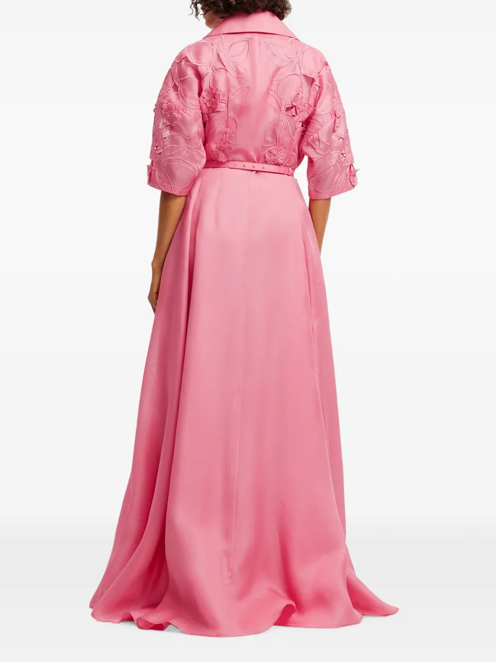 Leo Lin Junia Floral-appliqué Belted Maxi Dress in Pink, view 4