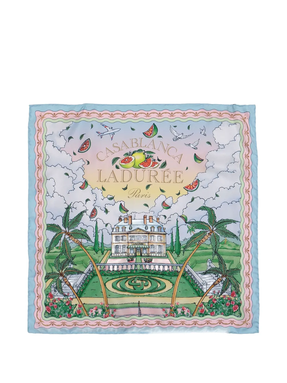 Casablanca Laduree-motif Silk Scarf In Multi