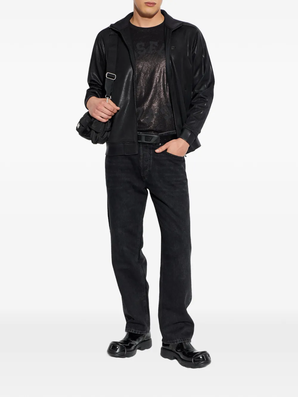 Diesel S-Glossy sweater met rits Zwart