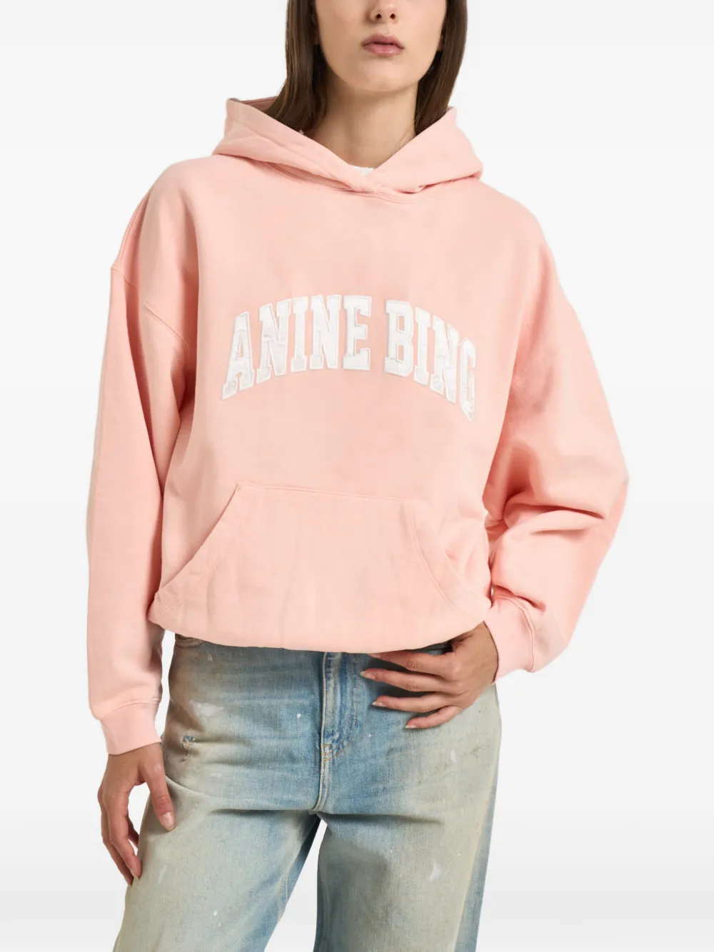 ANINE BING Harvey logo-appliqué hoodie - Rosa
