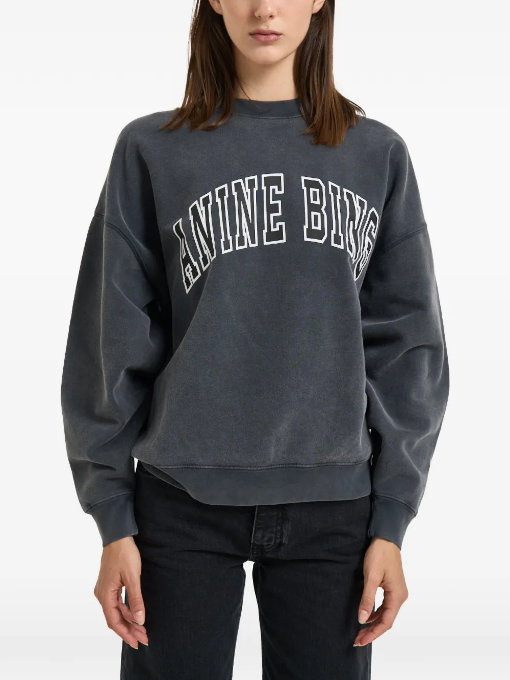 ANINE BING logo-print drop-shoulder sweater - Grigio