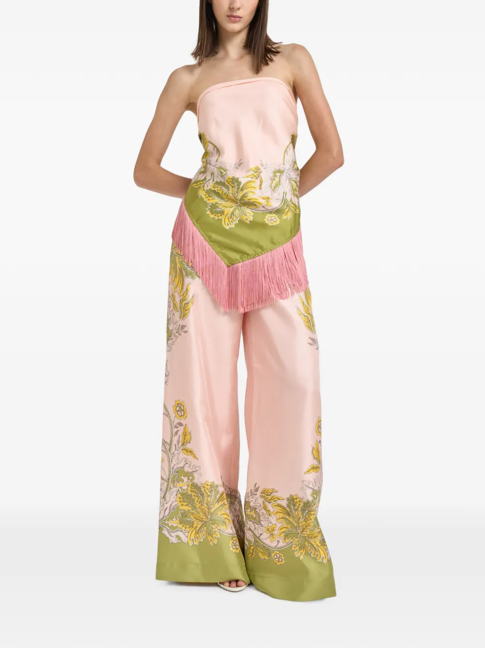La DoubleJ floral-print fringed scarf - Rosa