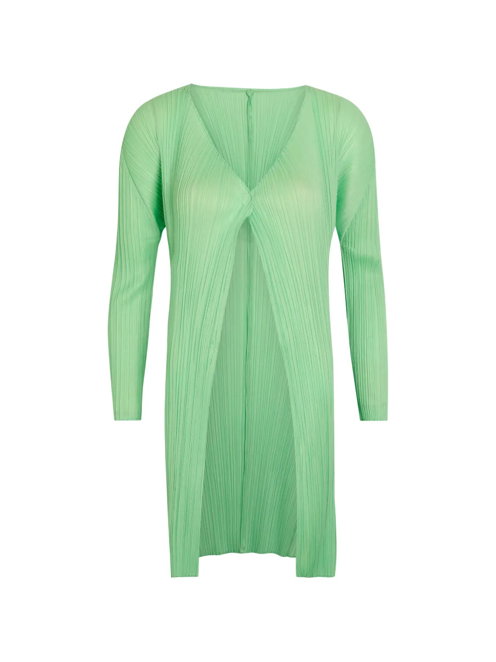 Issey Miyake pleated-design open-front coat - Verde