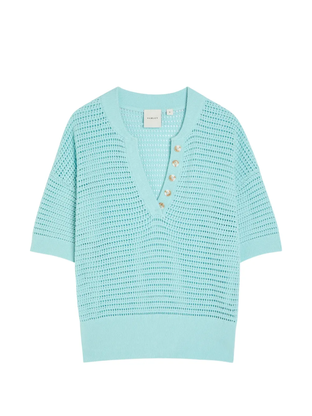 Varley Callie open-knit button-detail polo shirt - Blu