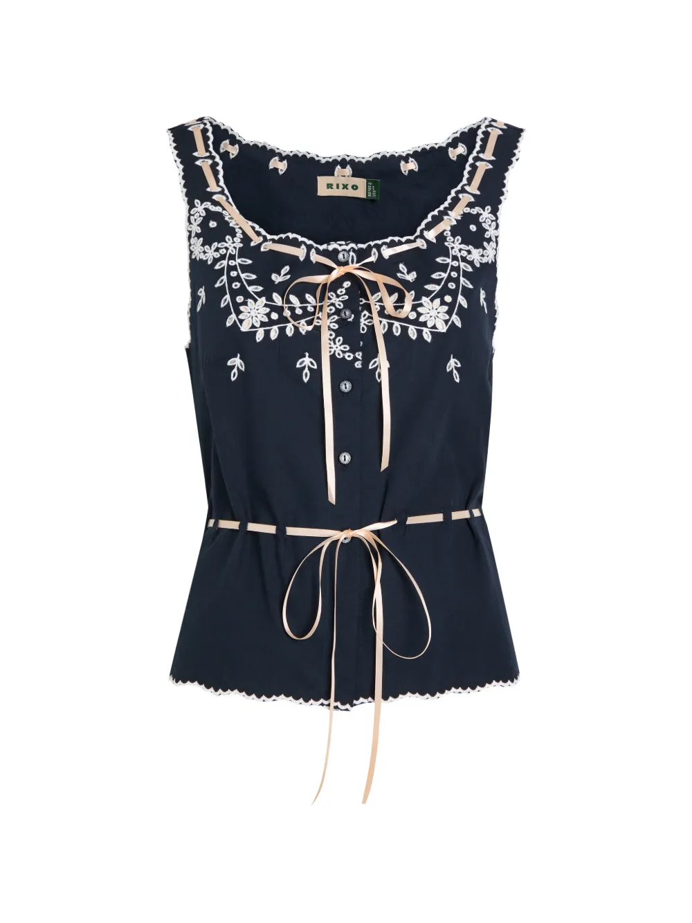 Rixo Cassandra embroidered ribbon-tie blouse - Blu