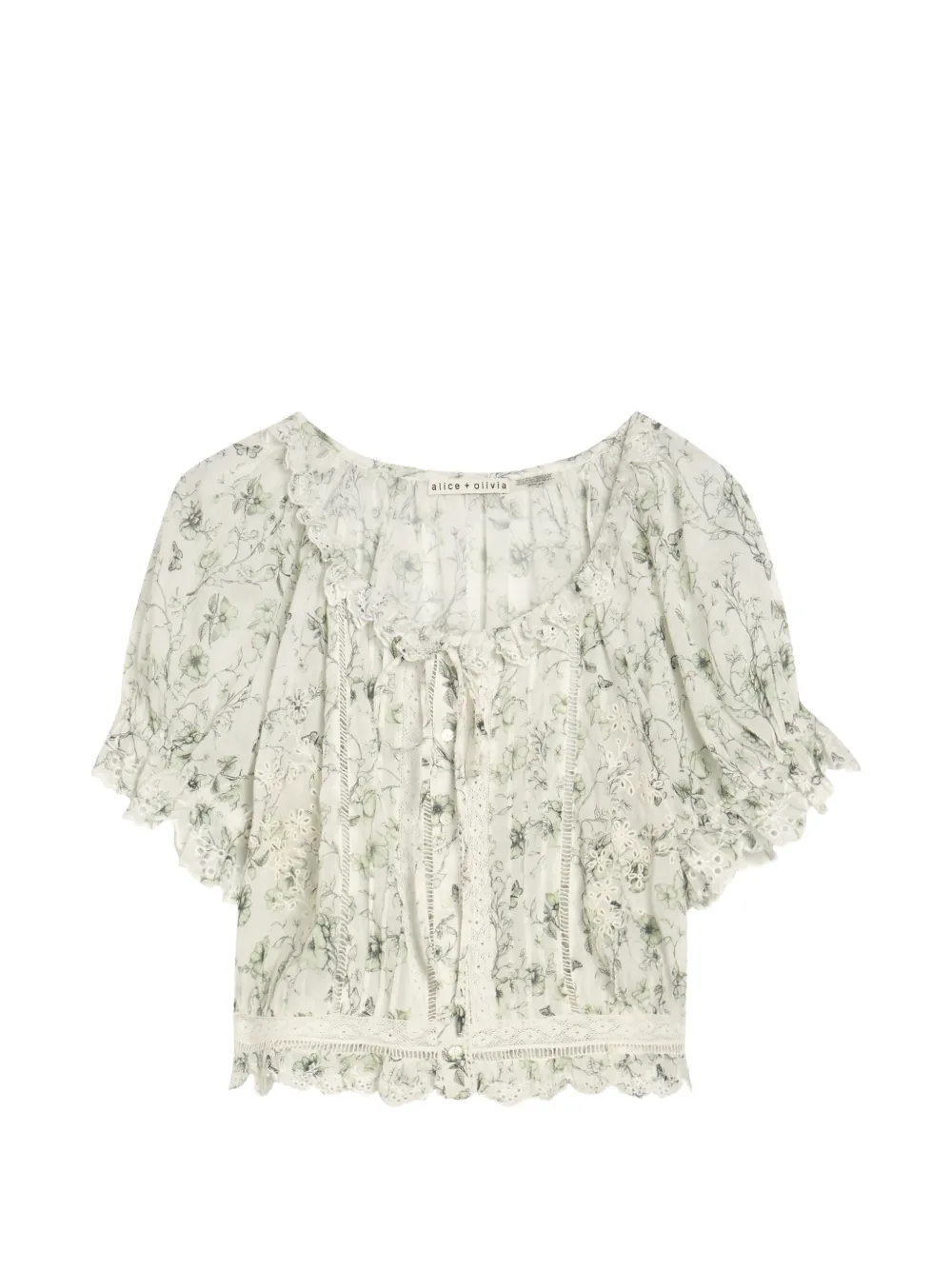 alice + olivia McLaine floral-print ruffled-sleeve blouse - Bianco
