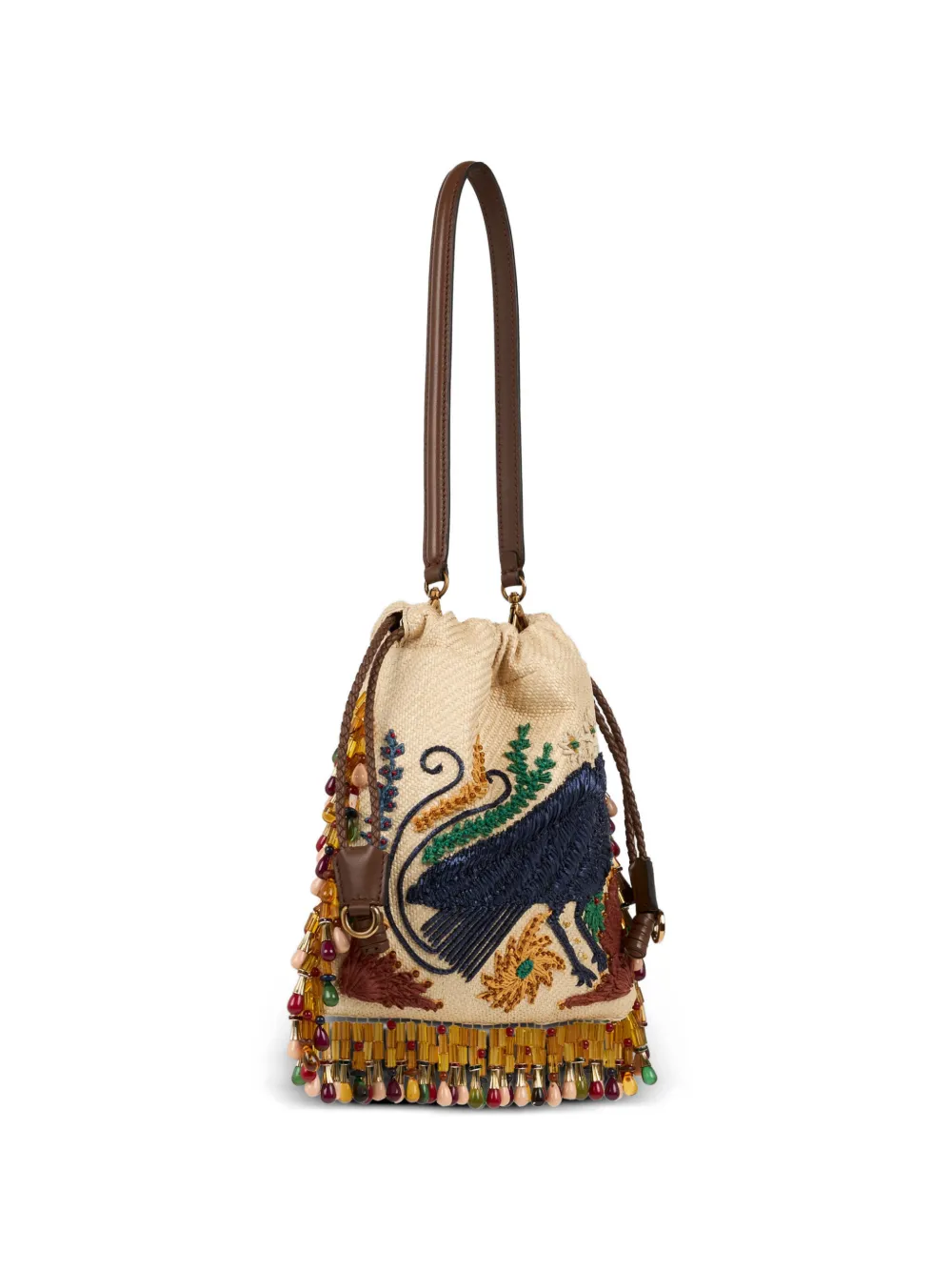 ETRO x Tabby Booth kleine raffia Kalispera tas met borduurwerk en kralen Beige