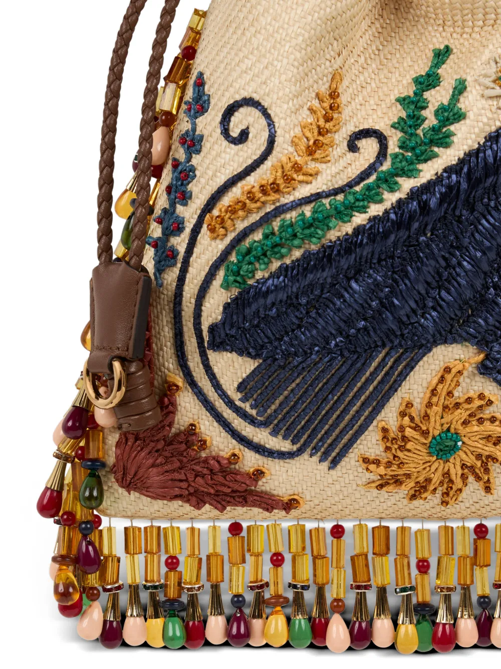 ETRO x Tabby Booth kleine raffia Kalispera tas met borduurwerk en kralen Beige