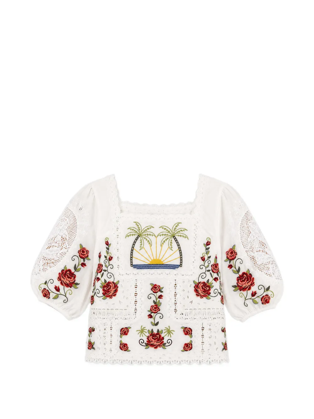 FARM Rio floral-embroidered broderie-anglaise blouse - Toni neutri