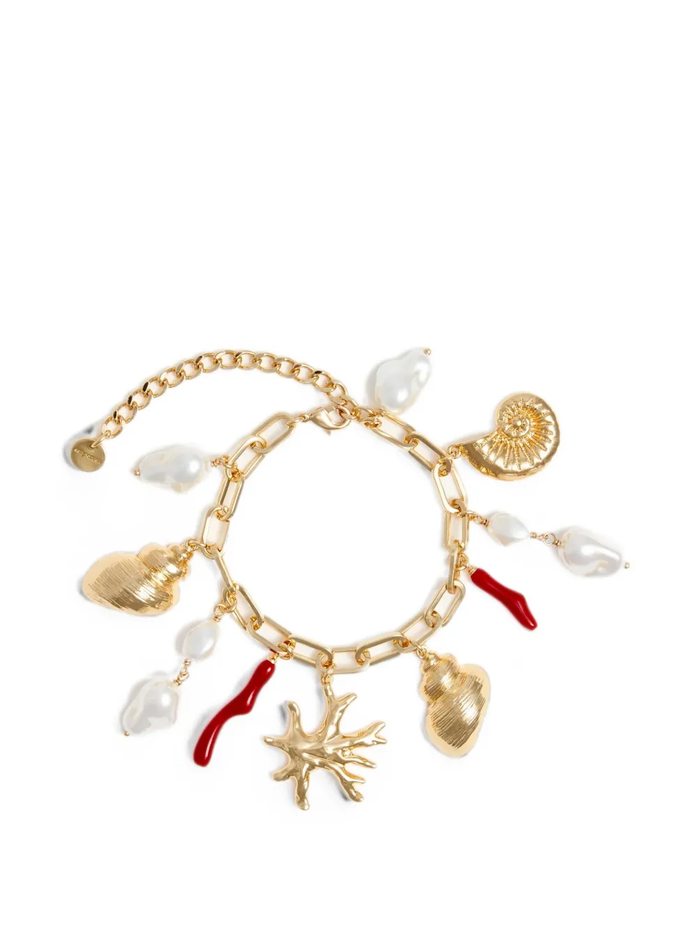 Self-Portrait faux-pearl coral-charm bracelet - Oro