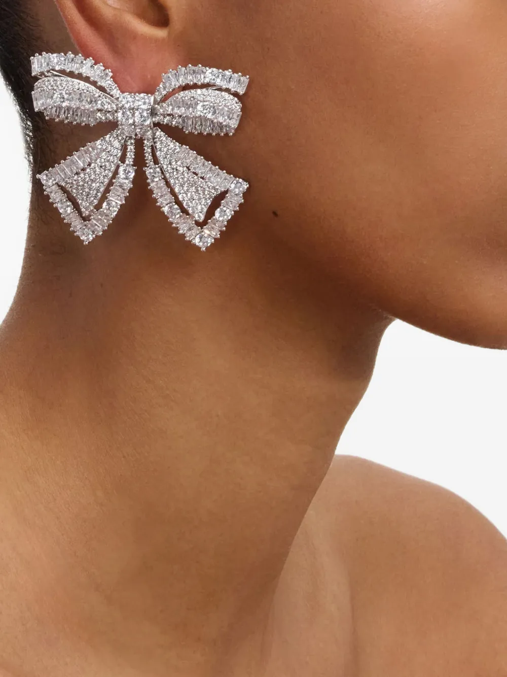 Self-Portrait crystal-embellished bow earrings - Argento