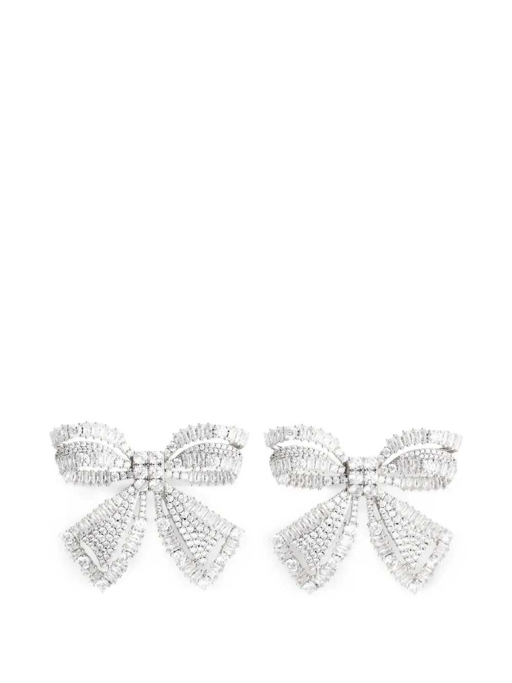 Self-Portrait crystal-embellished bow earrings - Argento