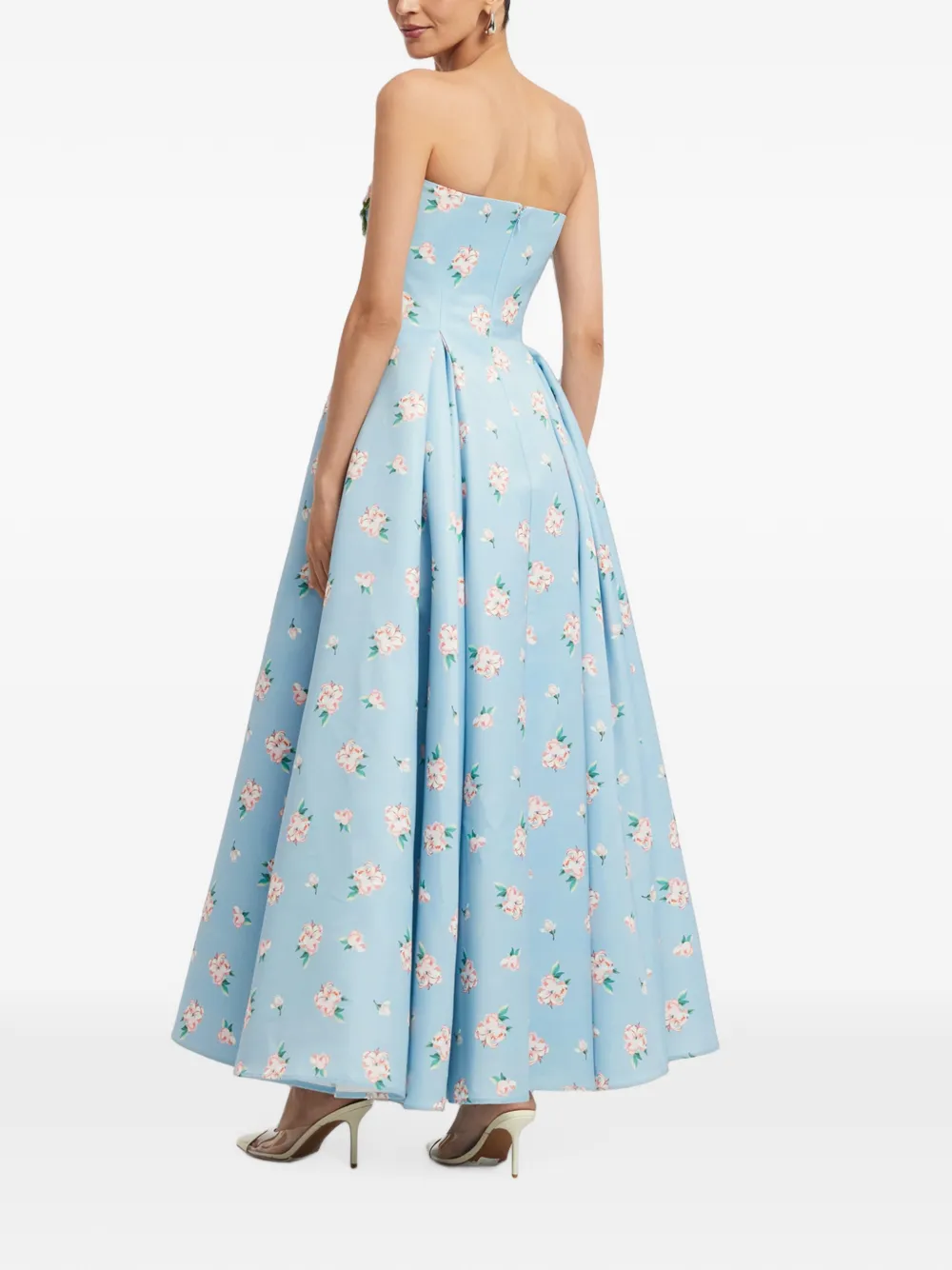 Leo Lin Nora floral-print strapless maxi dress Blauw