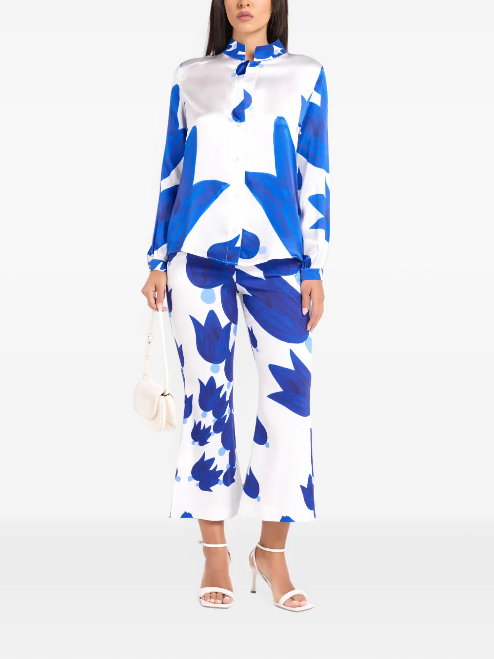 Themis Z Theano Sabra Floral-print Cropped Trousers in White, view 2