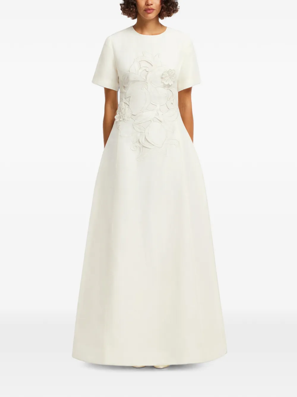 Leo Lin Alice Floral-appliqué Short-sleeve Maxi Dress In White