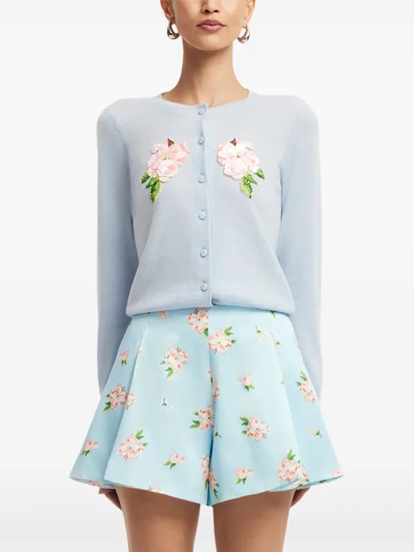 Leo Lin Claire Sequin-embellished Floral-patch Cardigan in Blue