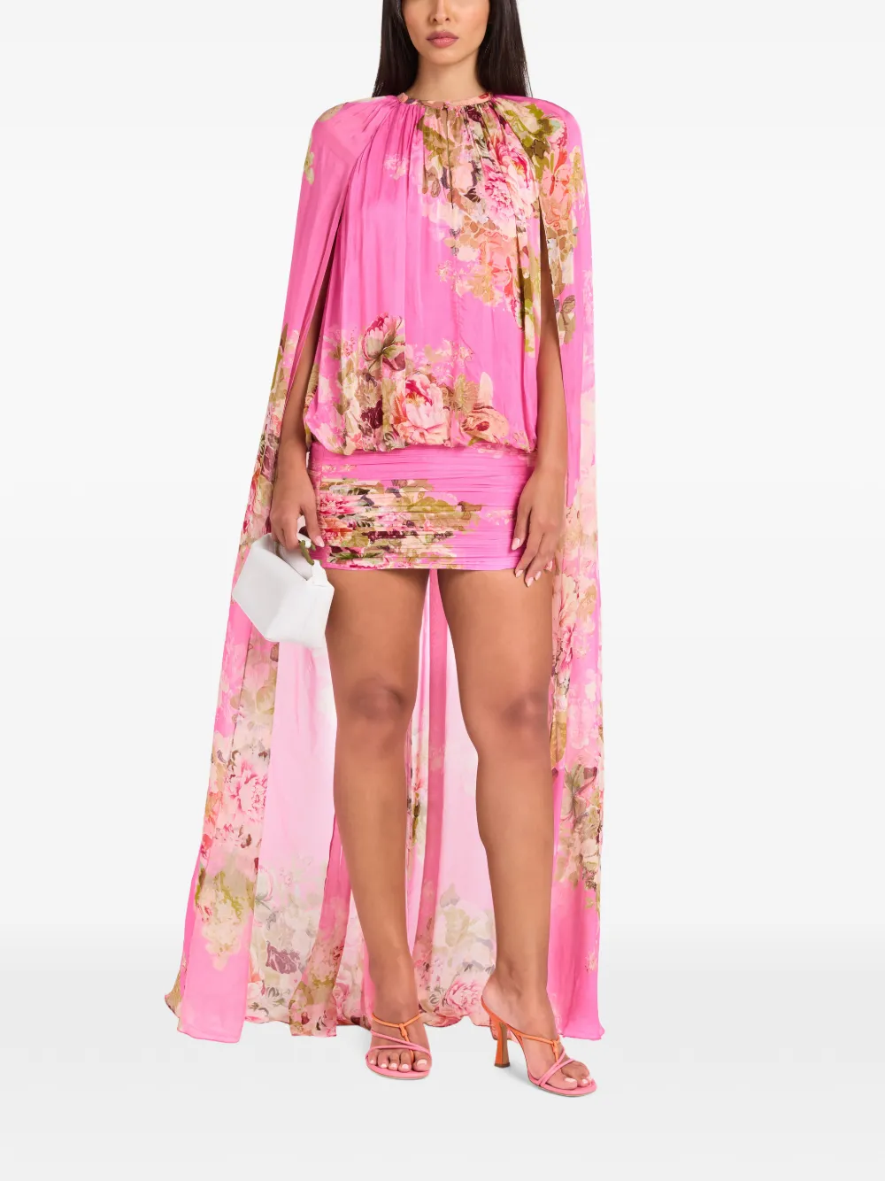 Hemant And Nandita Lena floral-print cape-sleeve mini dress